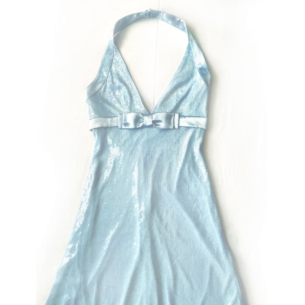 Light blue sequin maxi dress, long, nice, shiny, sleeveless size  S. High Low